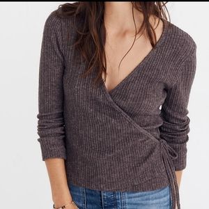 Madewell Ballet Wrap Top in heathered soot